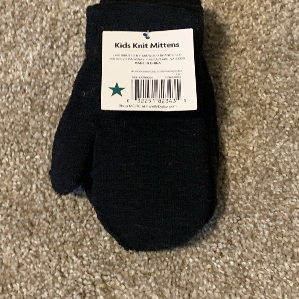 Kids black mittens (2) pack